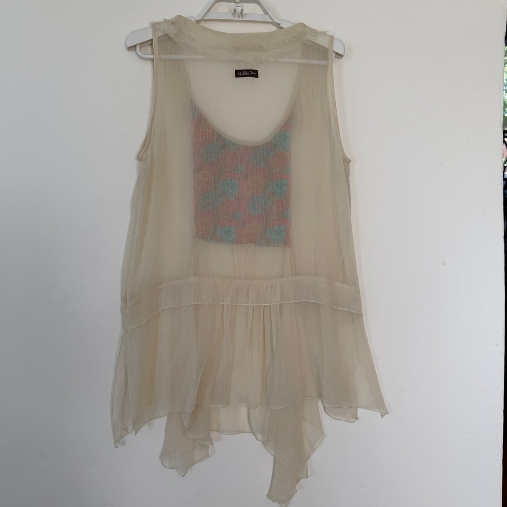 Matilda Jane Womens Cream Sheer Layered Handkerchief Hem Tunic Top Medium - Picture 4 of 5